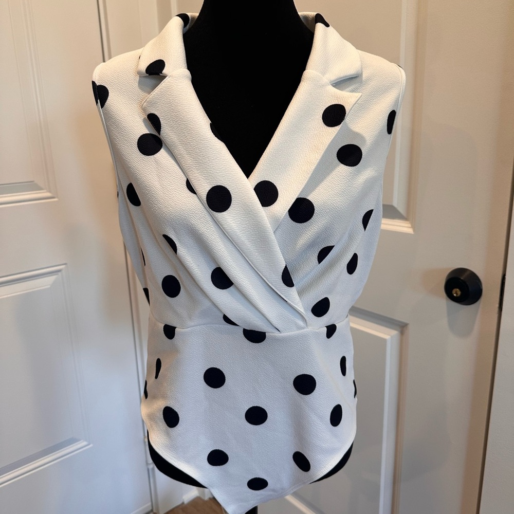 White Polka Dot Wrap-Style Bodysuit